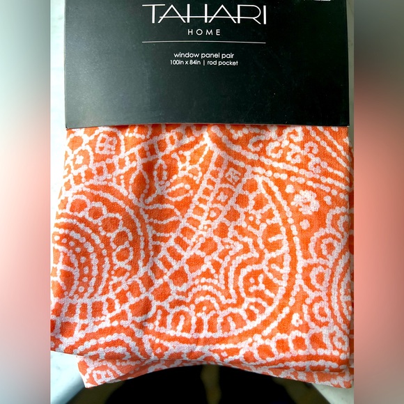 Tahari Home Orange & White 100in X 84in Window Panel‎ Set - Picture 1 of 2